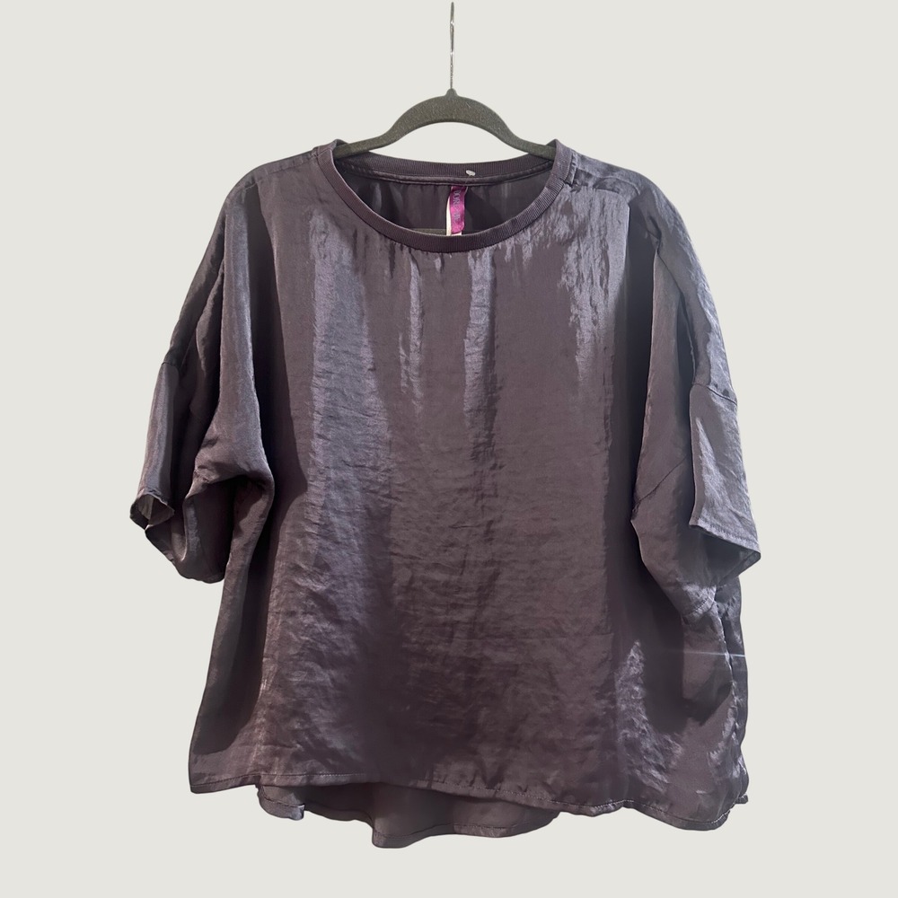 Adore Me Womens Purple Satin Short Sleeve Pajama Top Blouse Size S Lounge Sleep
